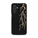 Coque de protection en bois véritable fabriquée en France pour  alliant plusieurs essences de bois pour représenter un éclair divin