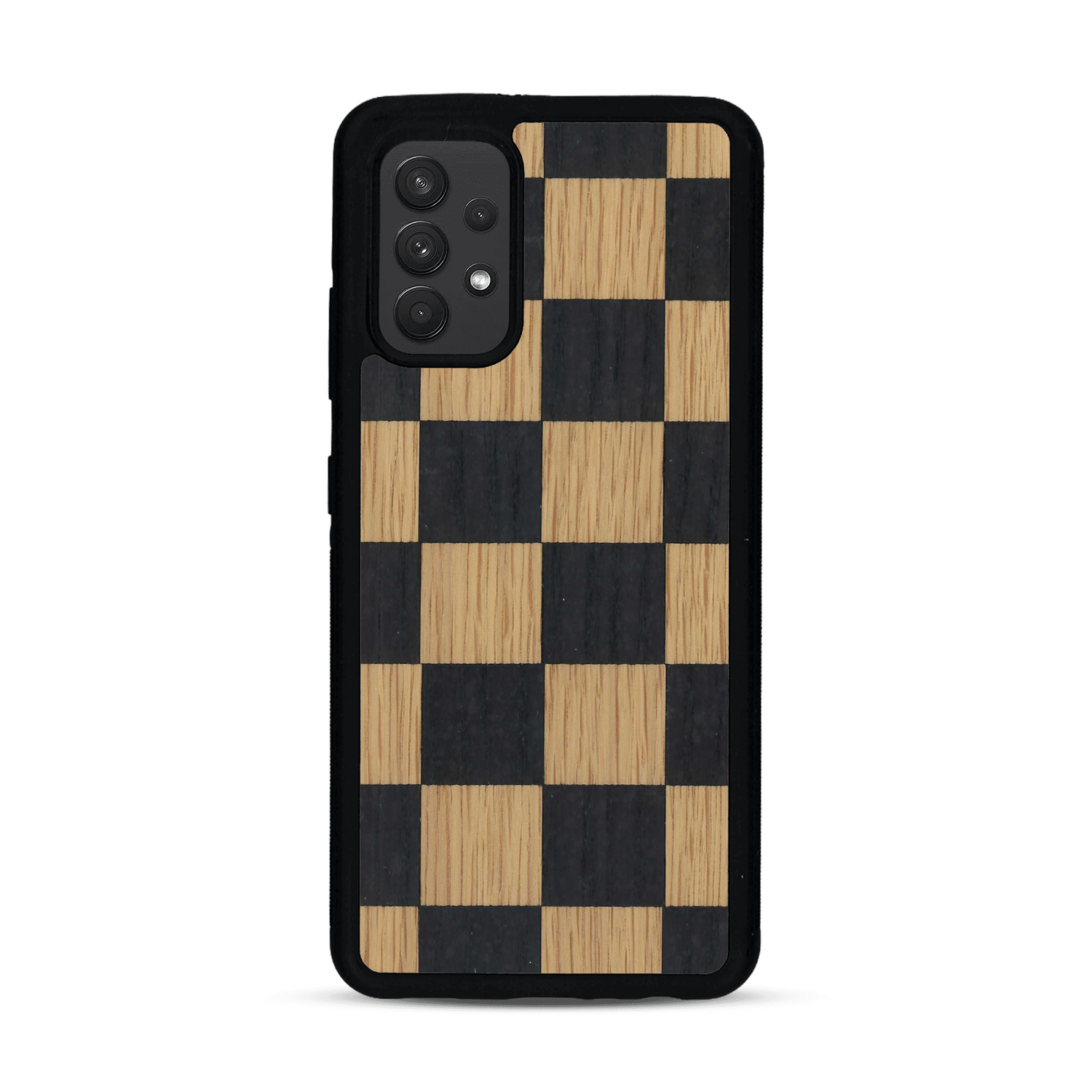 Coque de protection en bois véritable fabriquée en France pour  alliant plusieurs essences de bois pour représenter un damier