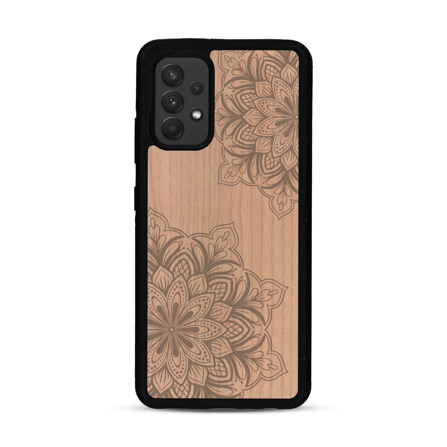 Coque de protection en bois véritable fabriquée en France pour  sur le thème de la bohème et du tatouage au henné avec une gravure représentant un mandala