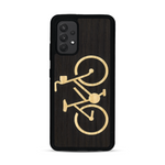 Coque de protection en bois véritable fabriquée en France pour  sur le theme du vélo et de l'outdoor qui allie du bambou et du chêne fumé représentant un vélo