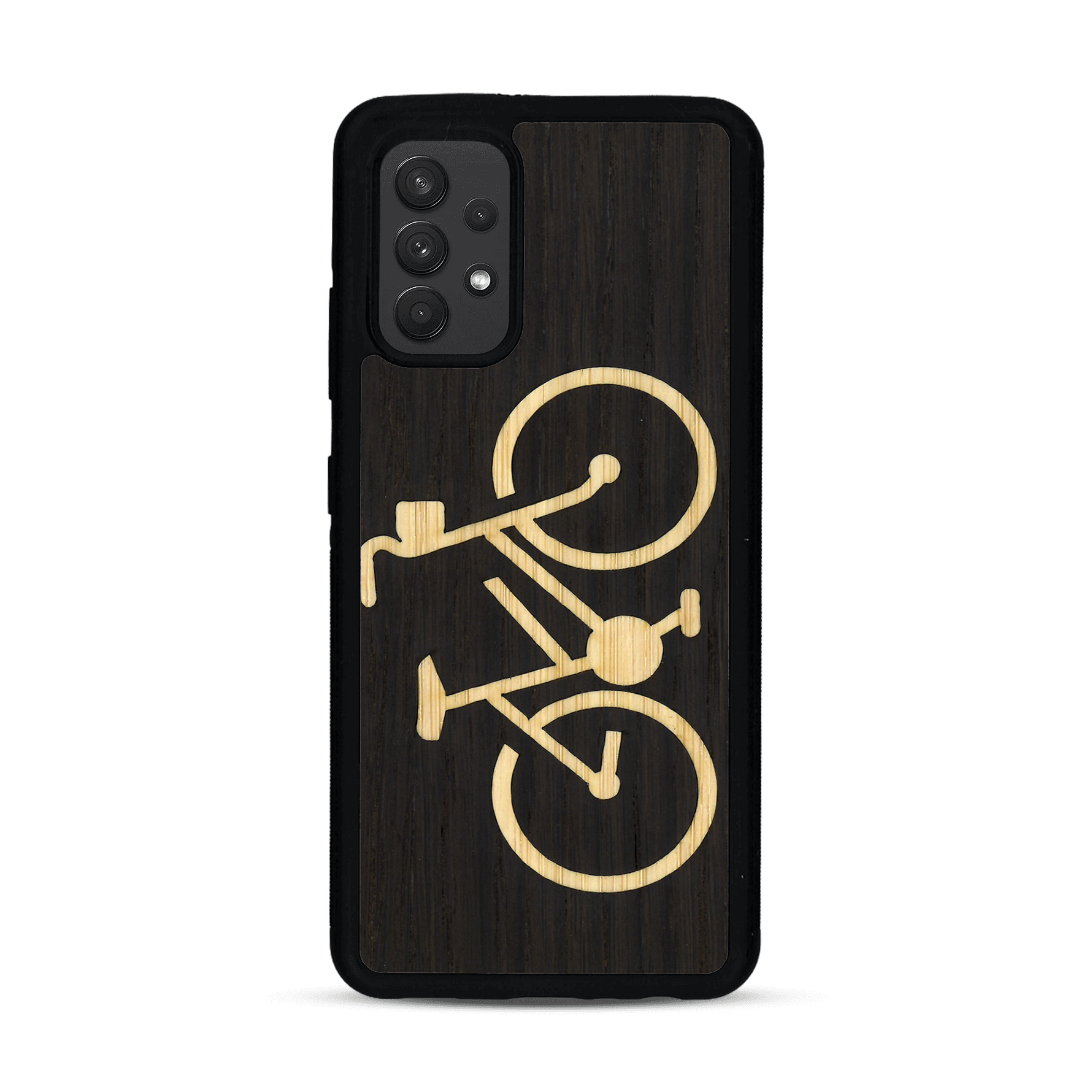 Coque de protection en bois véritable fabriquée en France pour  sur le theme du vélo et de l'outdoor qui allie du bambou et du chêne fumé représentant un vélo