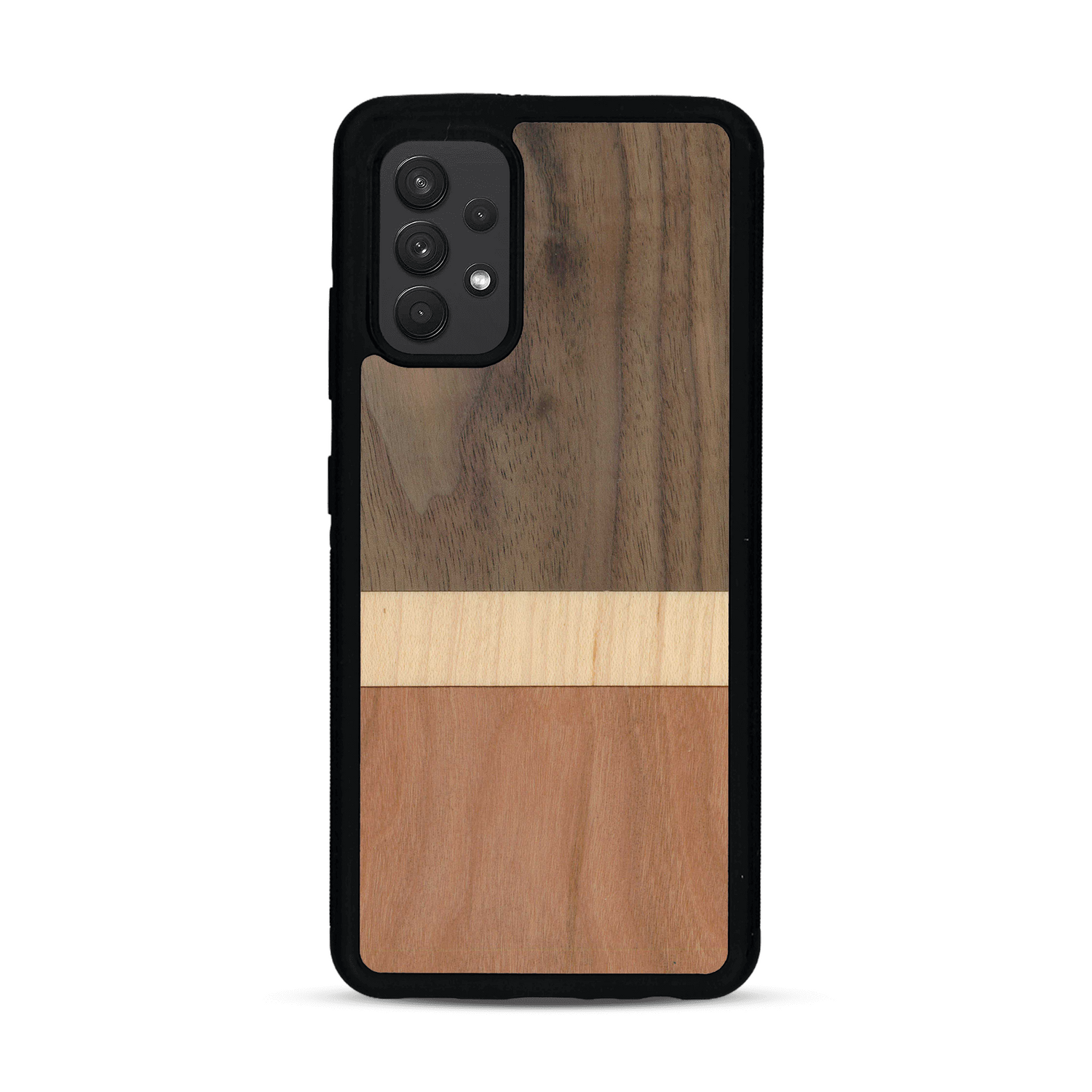 Coque de protection en bois véritable fabriquée en France pour  alliant des bandes horizontales de bambou, merisier et noyer
