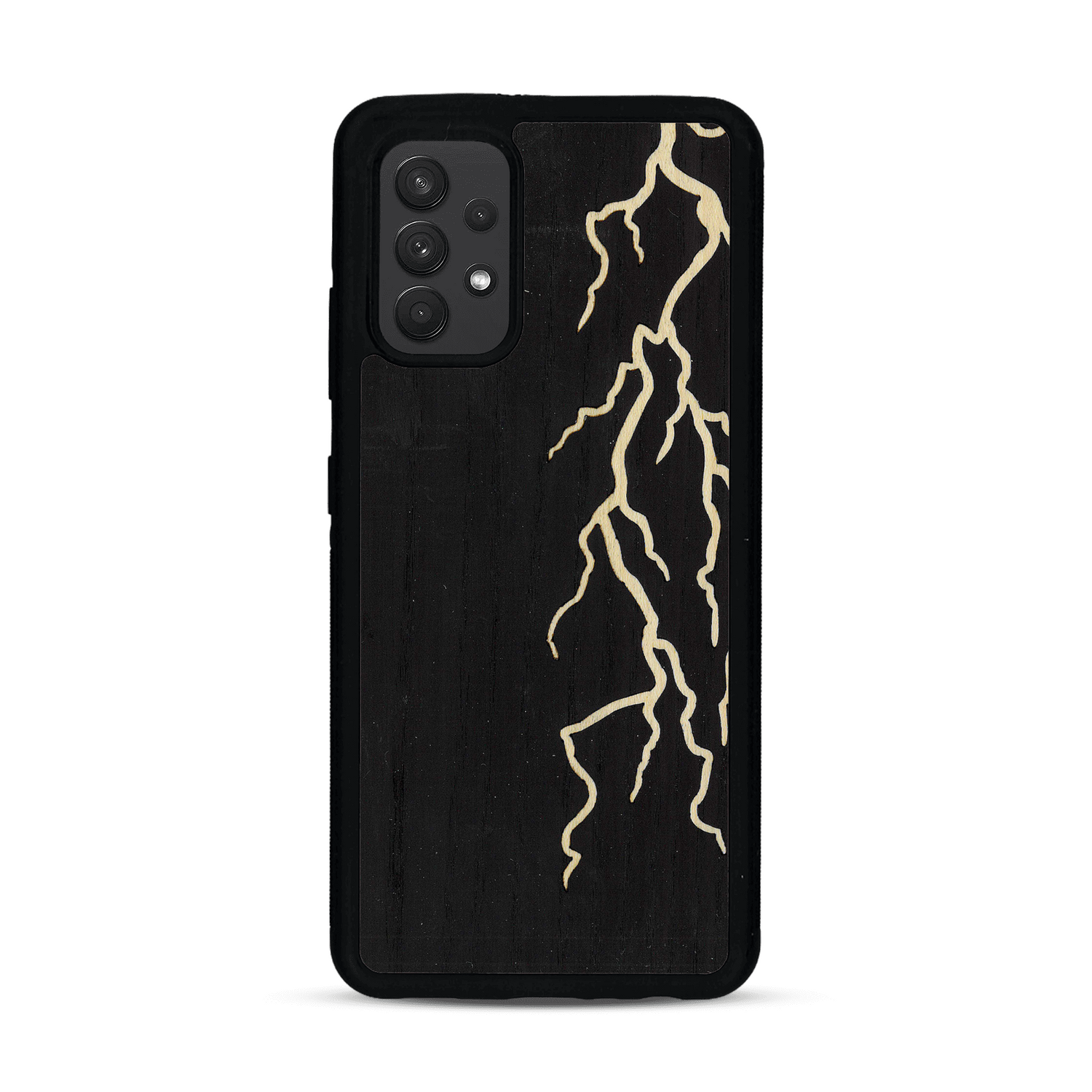 Coque de protection en bois véritable fabriquée en France pour  alliant plusieurs essences de bois pour représenter un éclair divin