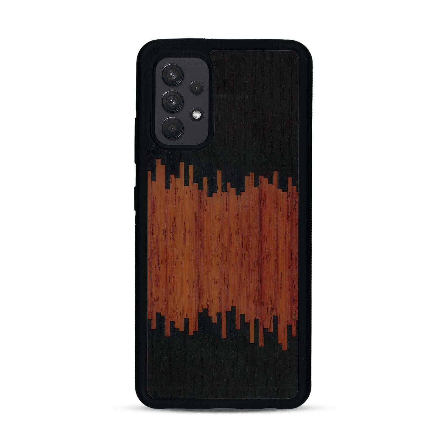 Coque de protection en bois véritable fabriquée en France pour  alliant plusieurs essences de bois pour représenter du magma en fusion