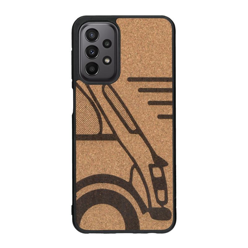 Coque de protection en bois véritable fabriquée en France pour Samsung A33 sur le thème de l'automobile avec une authentique Mini Cooper