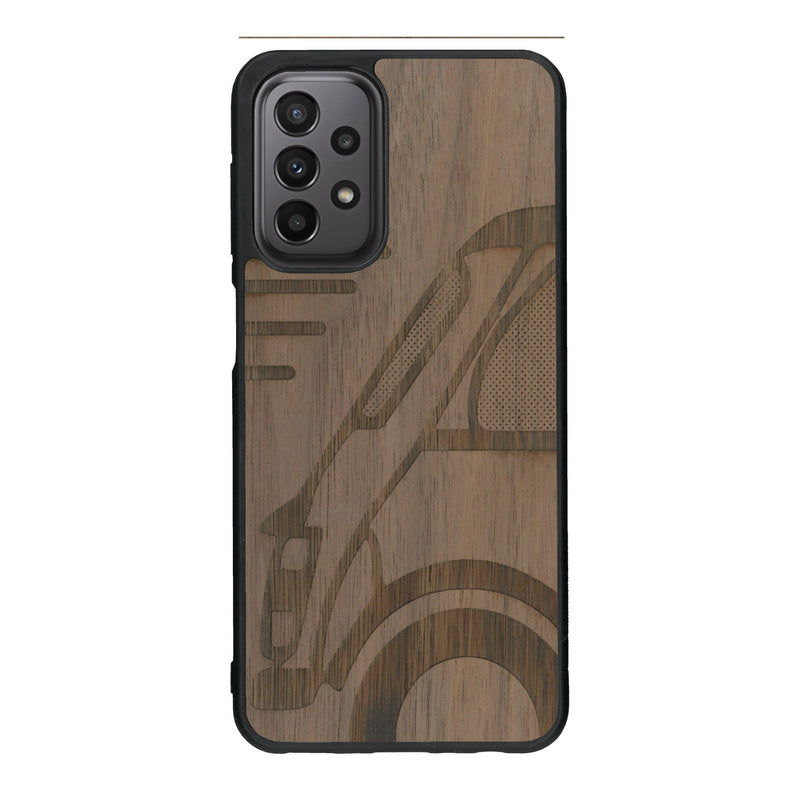 Coque de protection en bois véritable fabriquée en France pour Samsung A33 sur le thème de l'automobile avec une authentique Mini Cooper