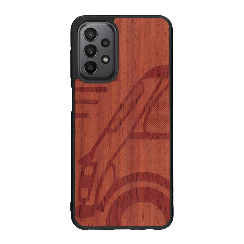 Coque de protection en bois véritable fabriquée en France pour Samsung A33 sur le thème de l'automobile avec une authentique Mini Cooper