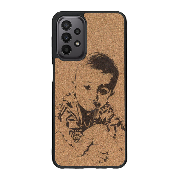Coque de protection en bois véritable fabriquée en France pour Samsung A33 avec gravure personnalisée à partir d'une photo, d'une image, d'un logo, des initials ou d'une phrase