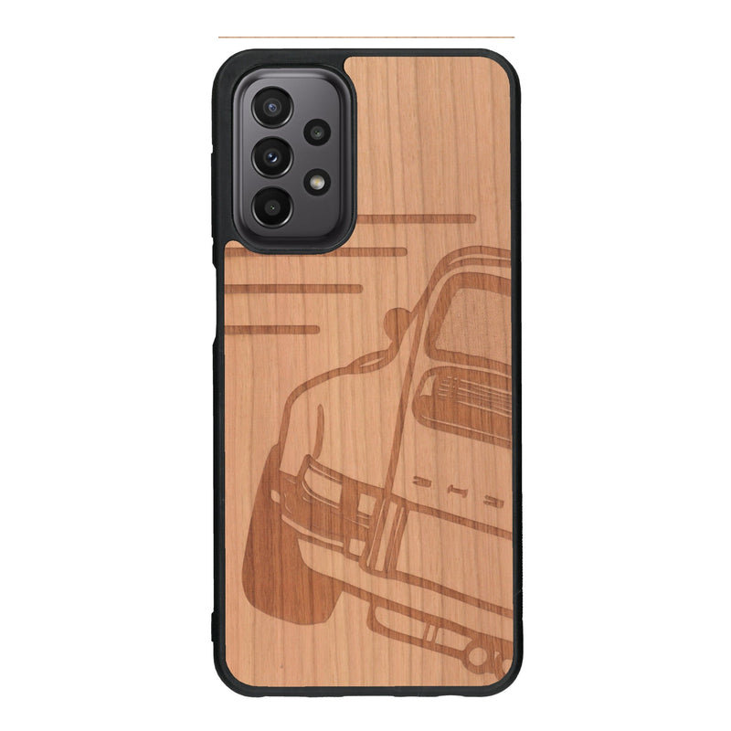 Coque de protection en bois véritable fabriquée en France pour Samsung A33 sur le thème de l'automobile avec une authentique Porsche