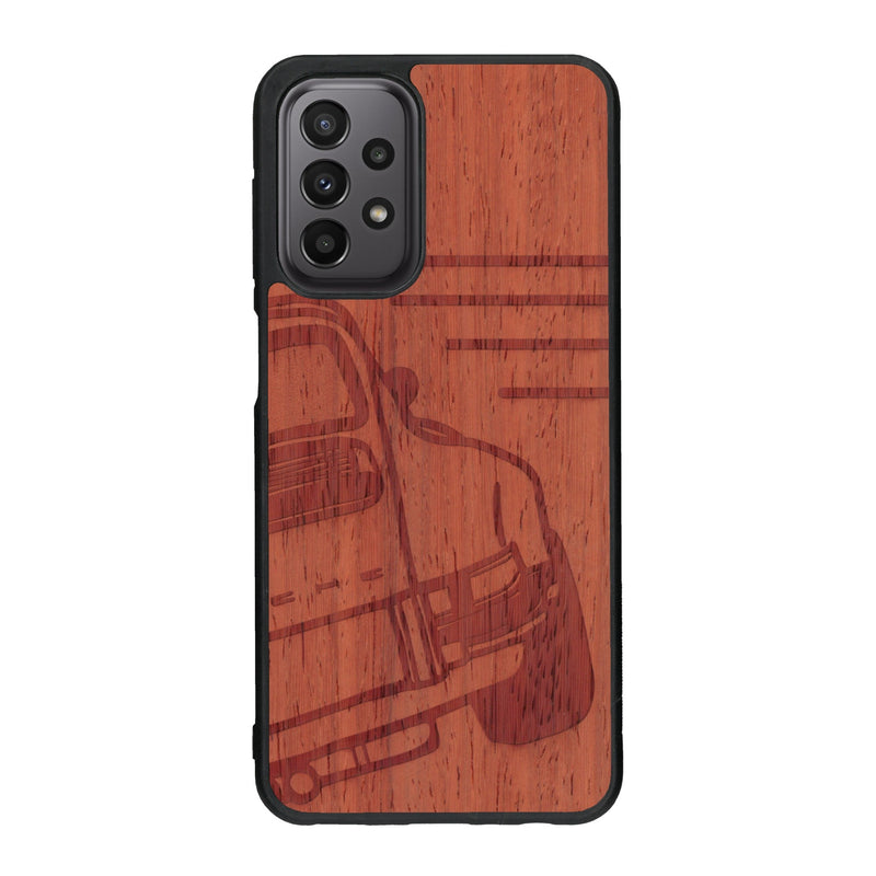 Coque de protection en bois véritable fabriquée en France pour Samsung A33 sur le thème de l'automobile avec une authentique Porsche