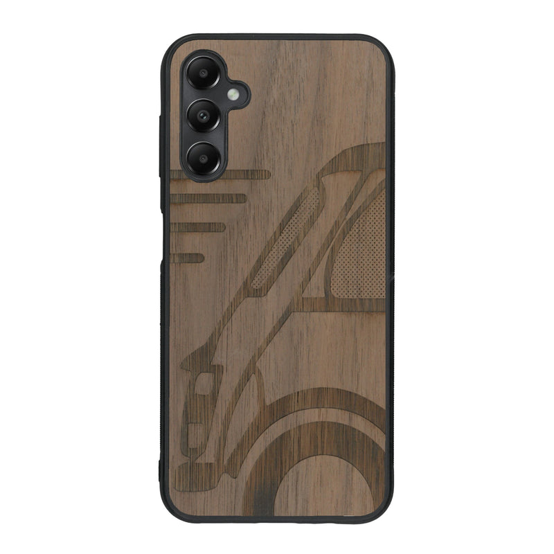 Coque de protection en bois véritable fabriquée en France pour Samsung A34 sur le thème de l'automobile avec une authentique Mini Cooper
