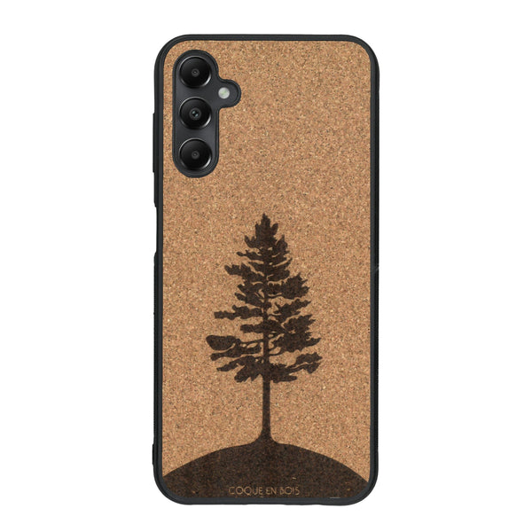 Coque de protection en bois véritable fabriquée en France pour Samsung A34 sur le thème de la nature, de la fôret et de l'écoresponsabilité avec une gravure représentant un arbre 