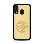 Coque de protection en bois véritable fabriquée en France pour  sur le thème de la spiritualité et du yoga avec une gravure zen représentant un arbre de vie