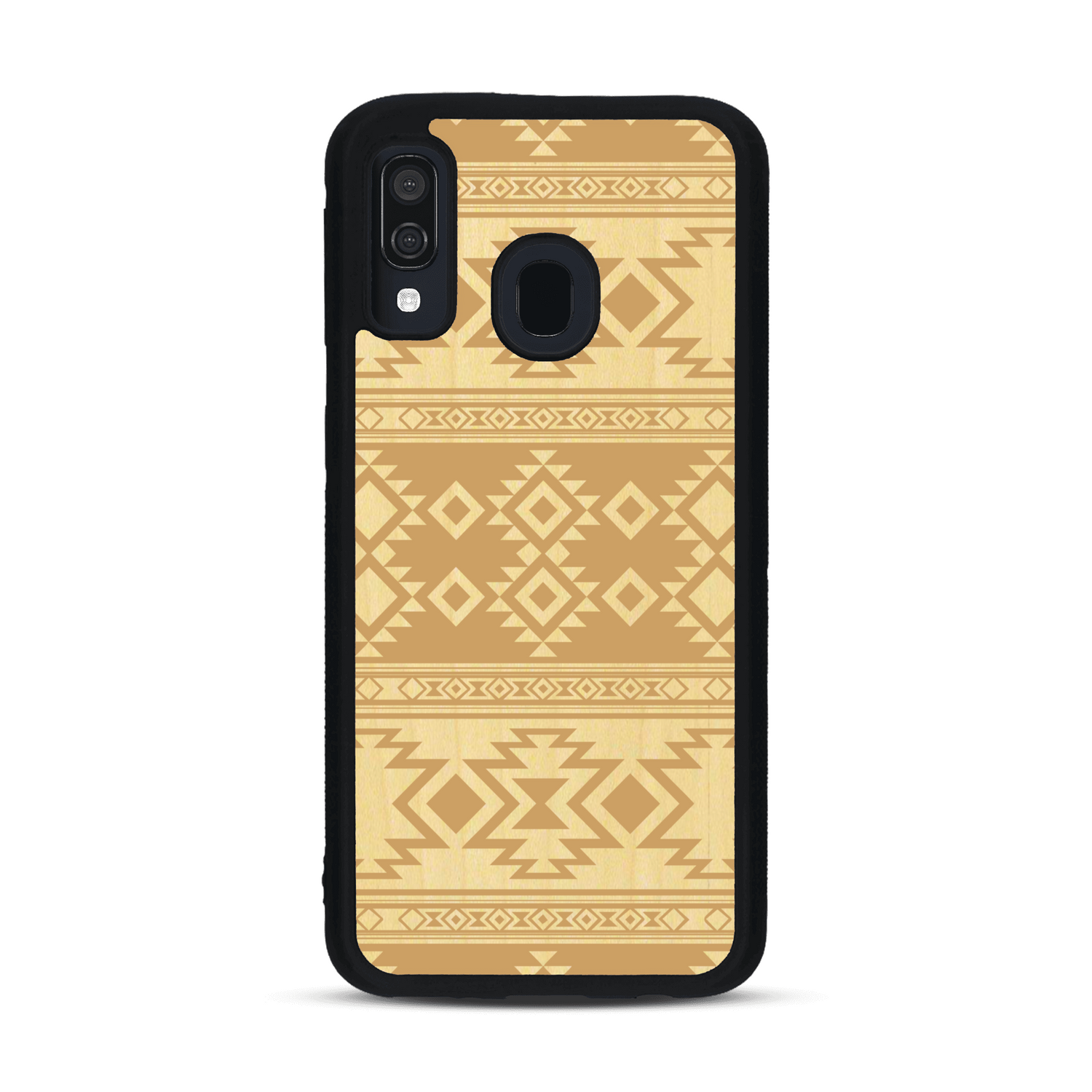Coque de protection en bois véritable fabriquée en France pour  avec des motifs géométriques s'inspirant des temples aztèques, mayas et incas