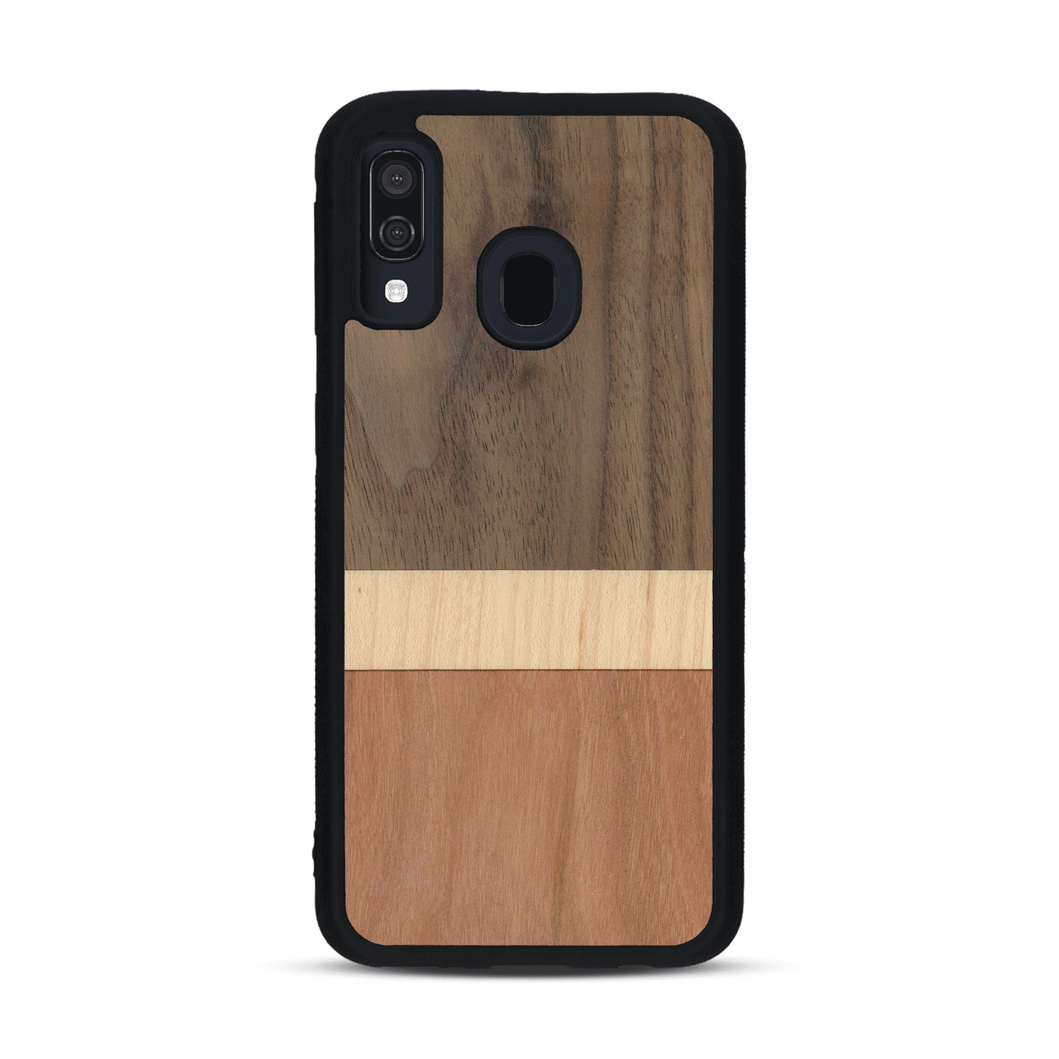 Coque de protection en bois véritable fabriquée en France pour  alliant des bandes horizontales de bambou, merisier et noyer