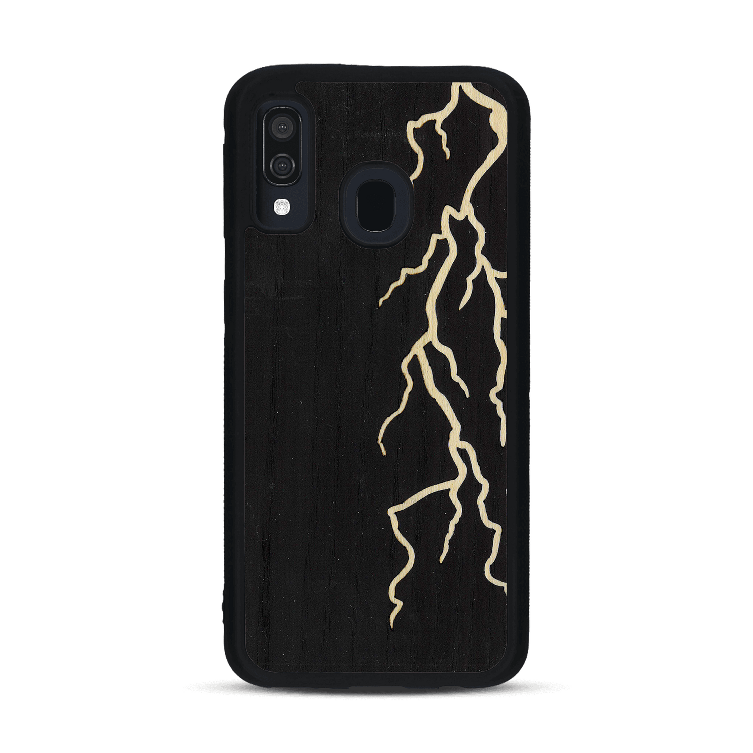 Coque de protection en bois véritable fabriquée en France pour  alliant plusieurs essences de bois pour représenter un éclair divin