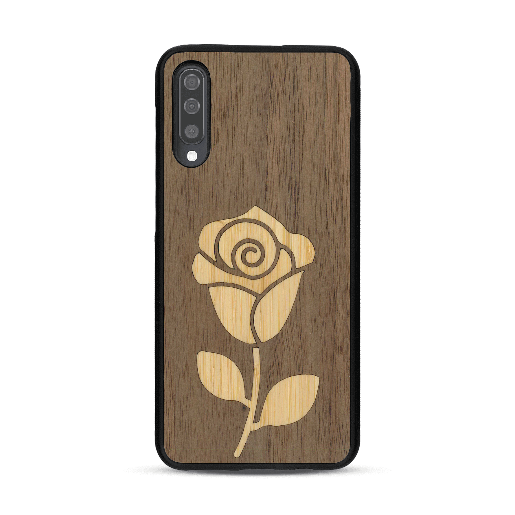 Coque de protection en bois véritable fabriquée en France pour  alliant plusieurs essences de bois pour représenter une rose