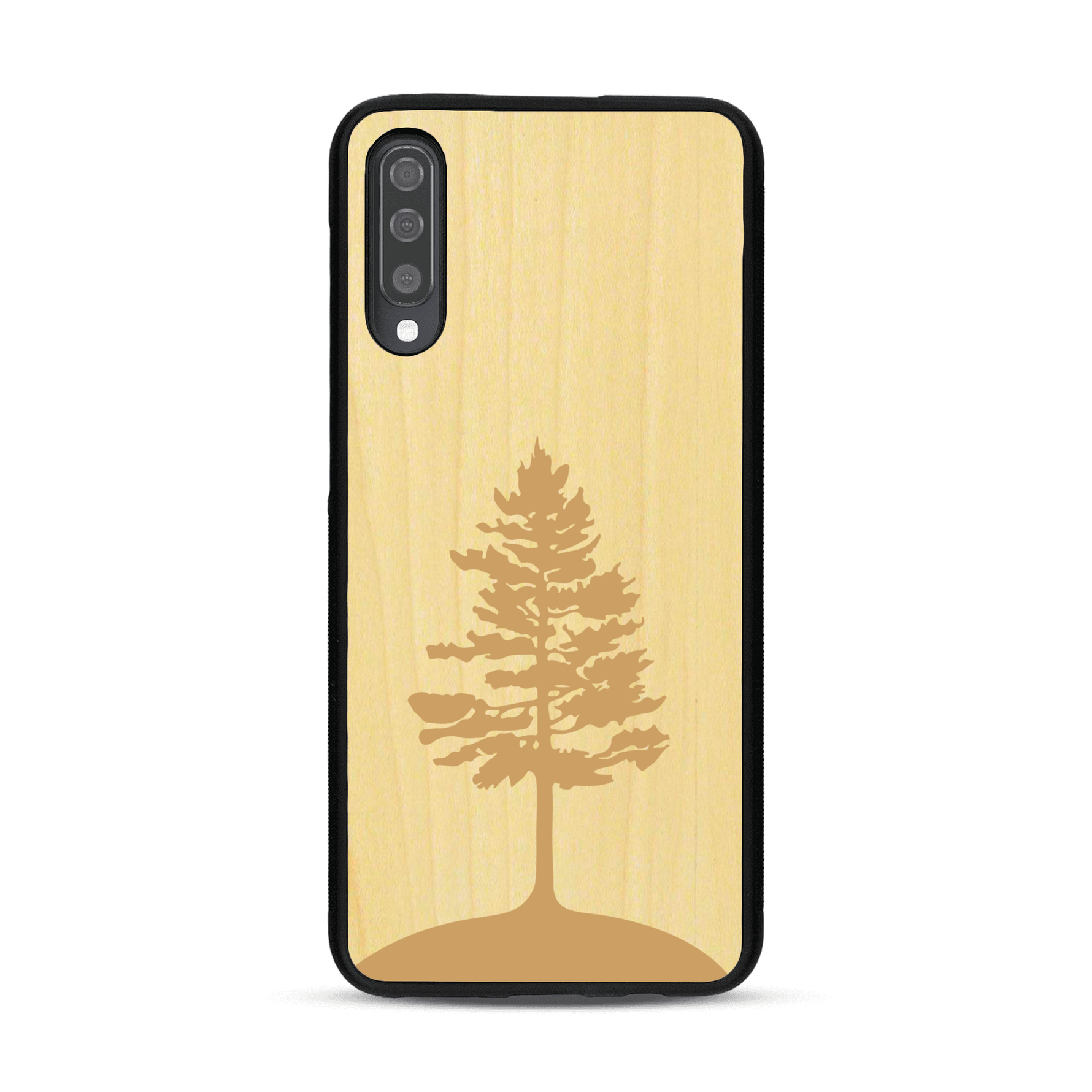 Coque de protection en bois véritable fabriquée en France pour  sur le thème de la nature, de la fôret et de l'écoresponsabilité avec une gravure représentant un arbre 