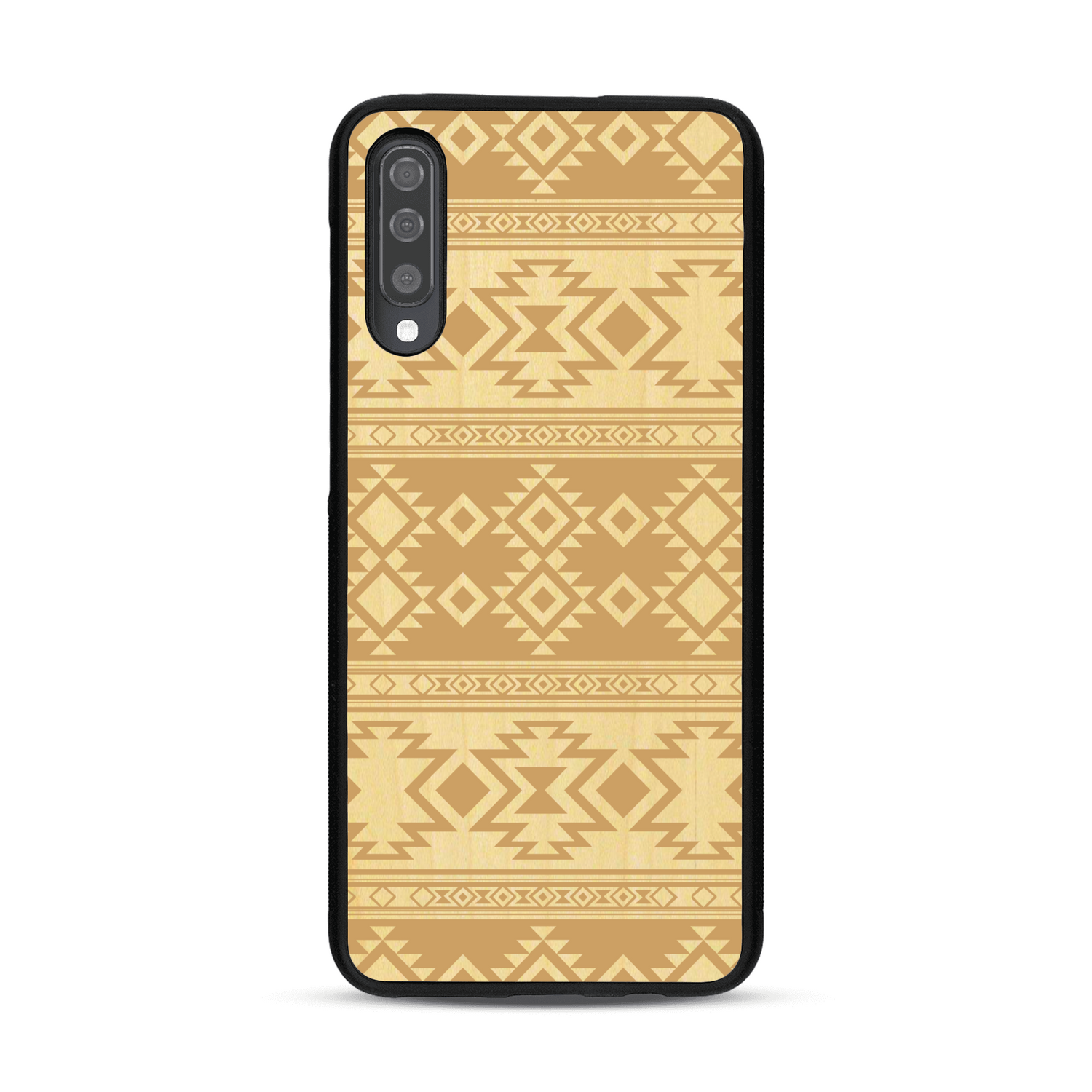 Coque de protection en bois véritable fabriquée en France pour  avec des motifs géométriques s'inspirant des temples aztèques, mayas et incas