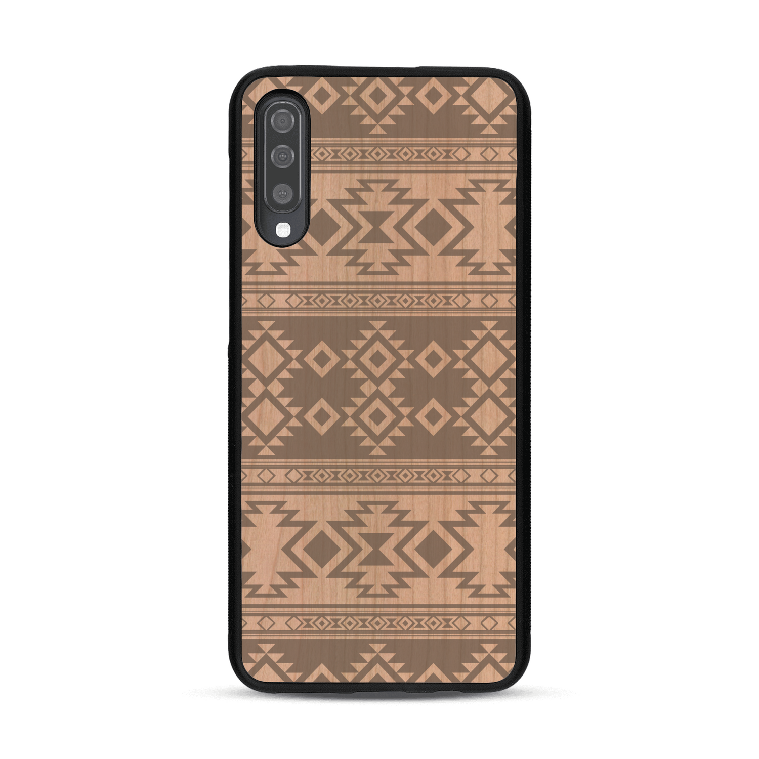 Coque de protection en bois véritable fabriquée en France pour  avec des motifs géométriques s'inspirant des temples aztèques, mayas et incas