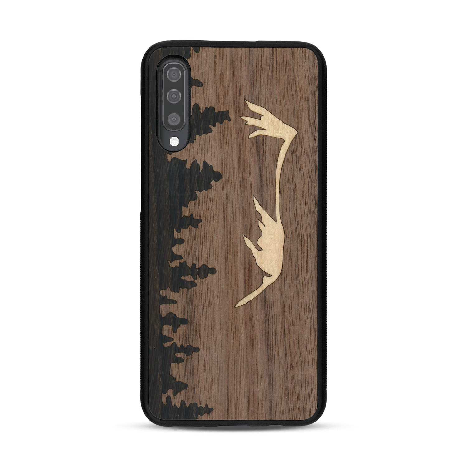 Coque de protection en bois véritable fabriquée en France pour  sur le thème de la nature et de la montagne qui allie du chêne fumé, du noyer et du bambou représentant le mont mézenc