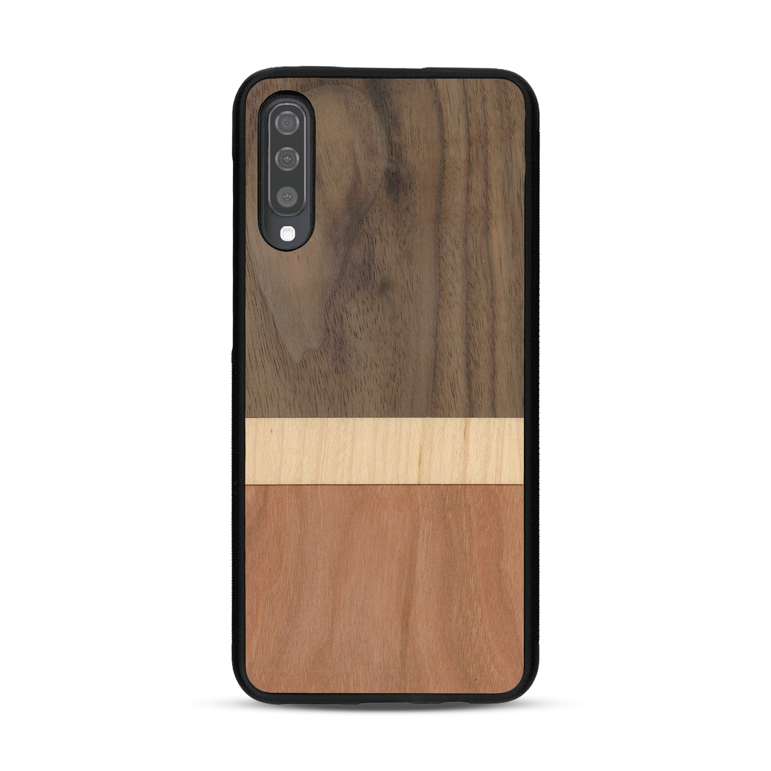 Coque de protection en bois véritable fabriquée en France pour  alliant des bandes horizontales de bambou, merisier et noyer