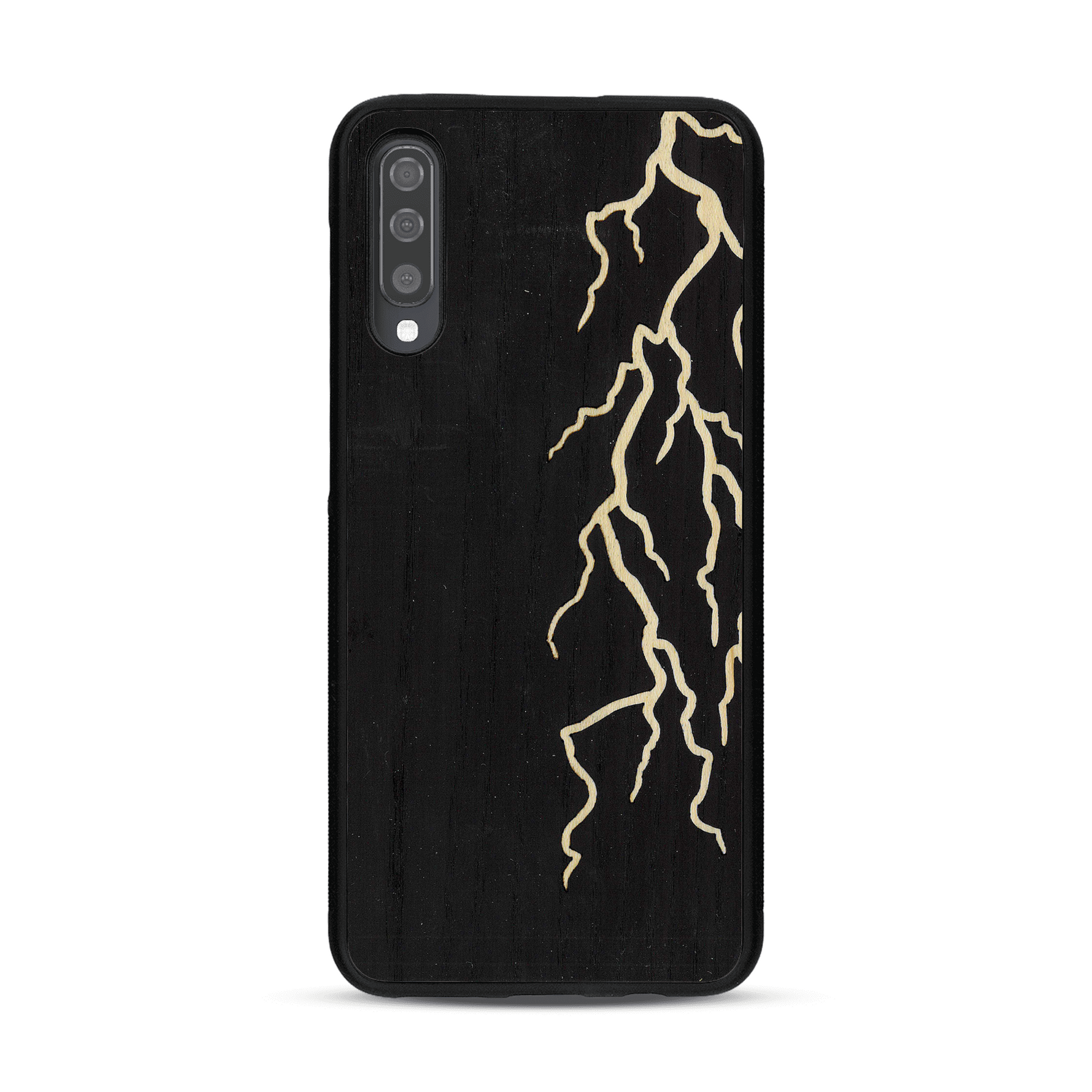 Coque de protection en bois véritable fabriquée en France pour  alliant plusieurs essences de bois pour représenter un éclair divin