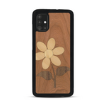 Coque de protection en bois véritable fabriquée en France pour  alliant plusieurs essences de bois pour représenter une marguerite