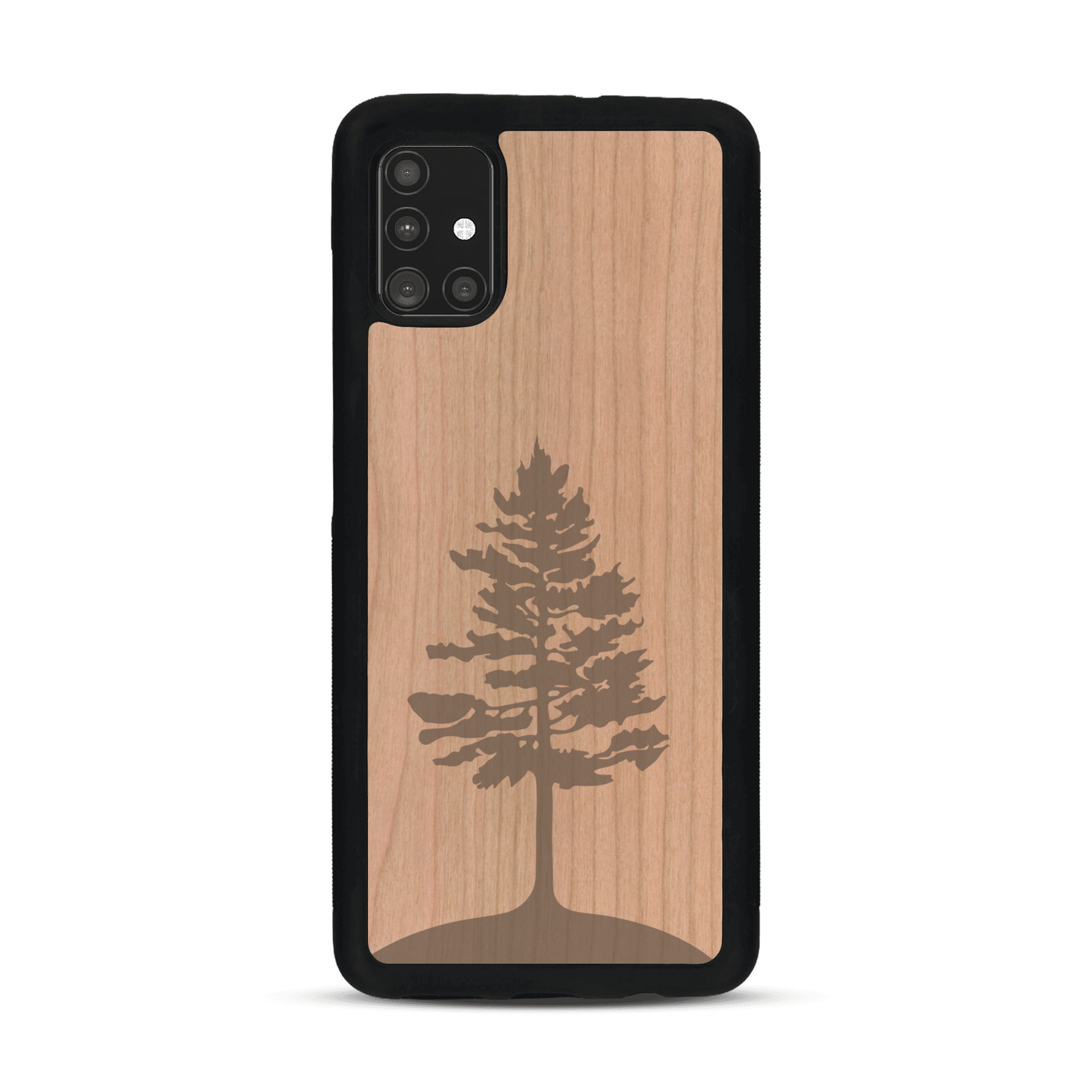 Coque de protection en bois véritable fabriquée en France pour  sur le thème de la nature, de la fôret et de l'écoresponsabilité avec une gravure représentant un arbre 