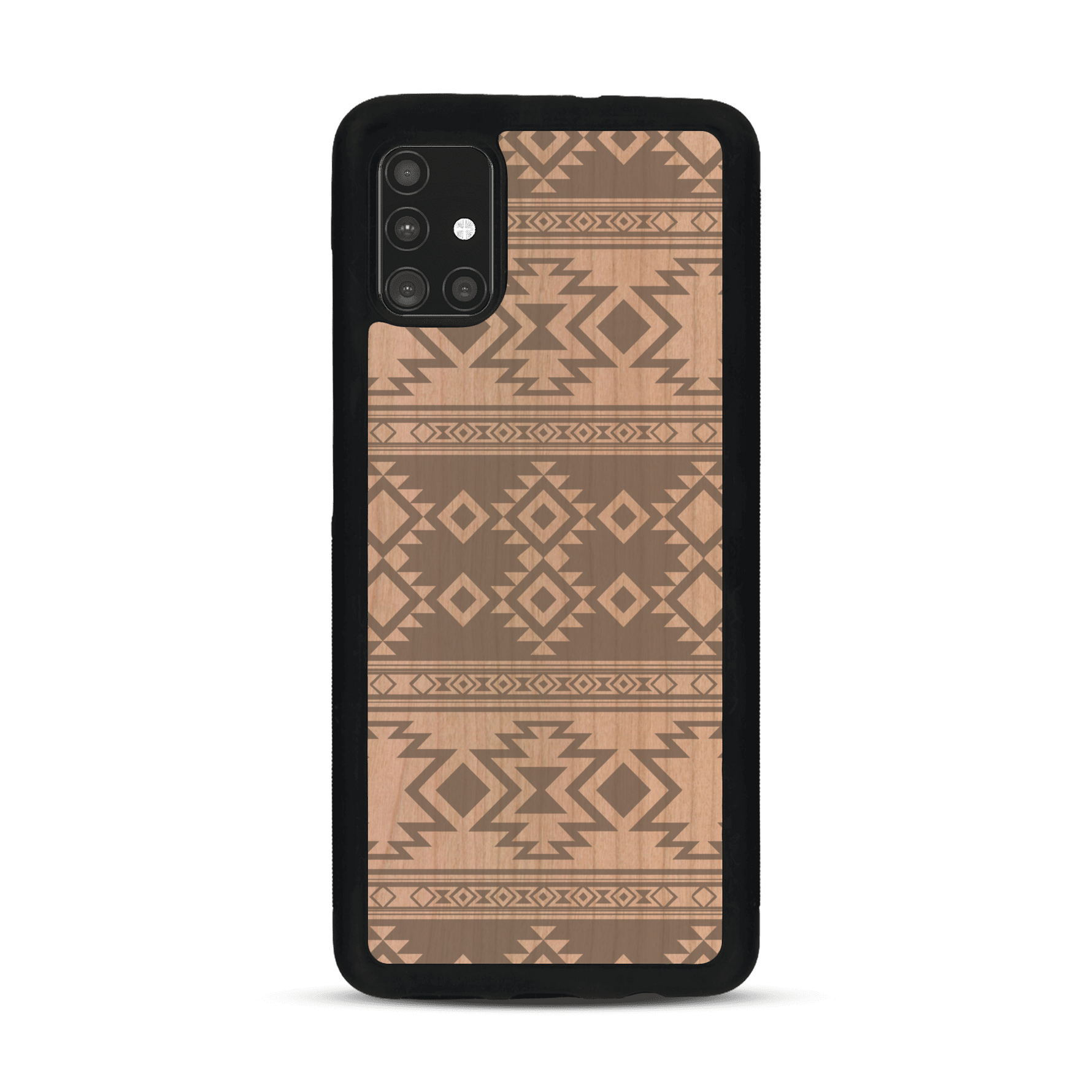 Coque de protection en bois véritable fabriquée en France pour  avec des motifs géométriques s'inspirant des temples aztèques, mayas et incas