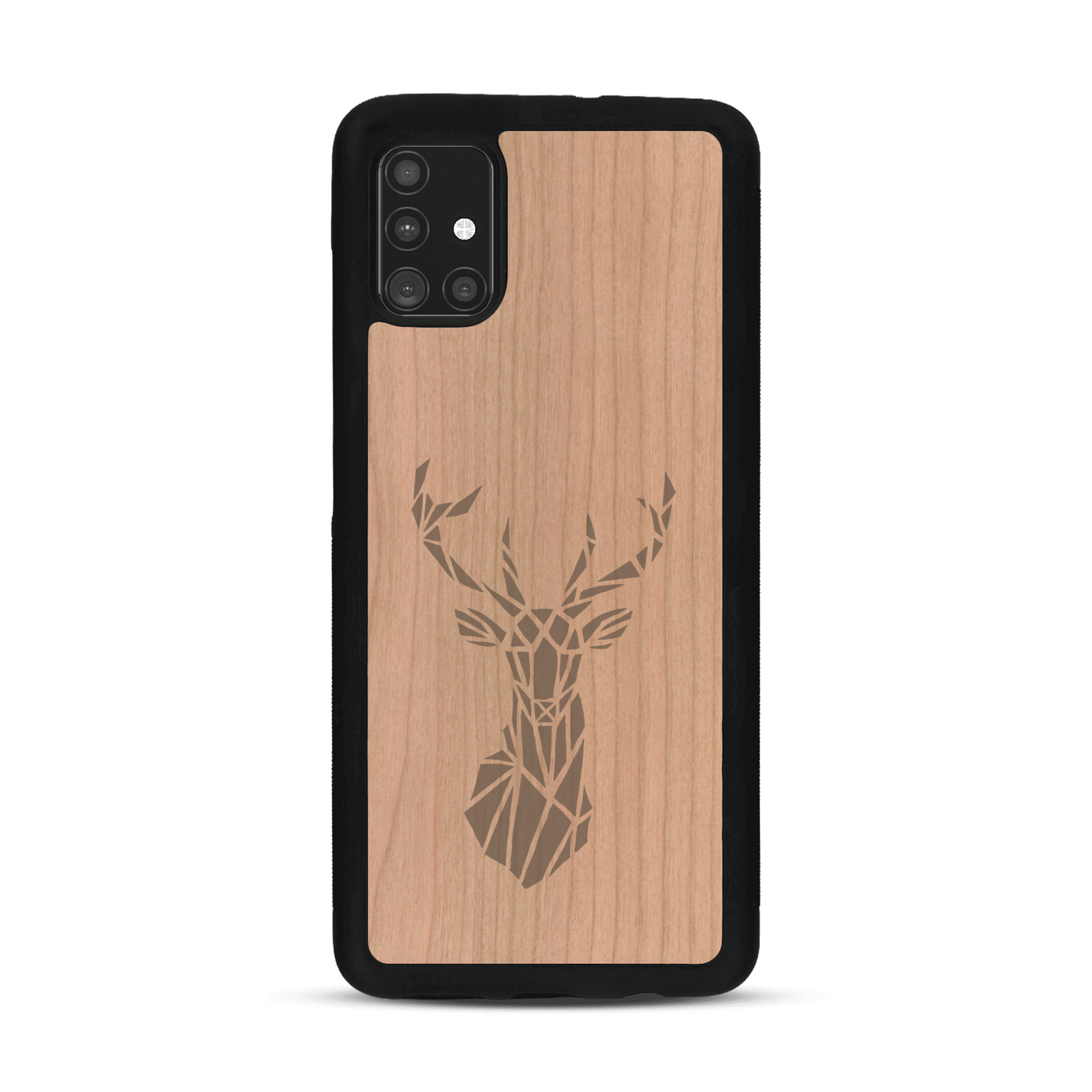 Coque de protection en bois véritable fabriquée en France pour  sur le thème de la nature et des animaux représentant une tête de cerf gométrique avec un design moderne et minimaliste
