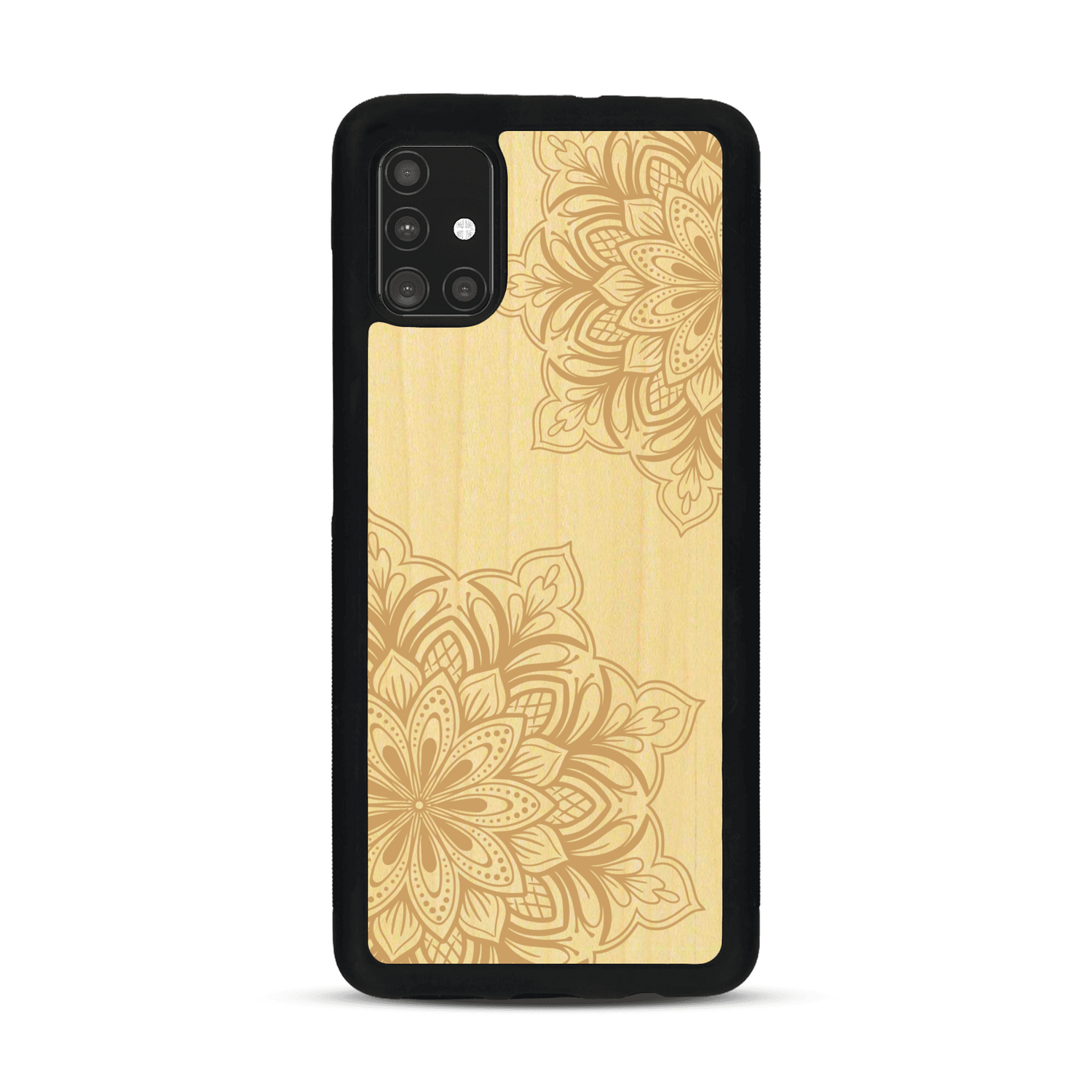 Coque de protection en bois véritable fabriquée en France pour  sur le thème de la bohème et du tatouage au henné avec une gravure représentant un mandala