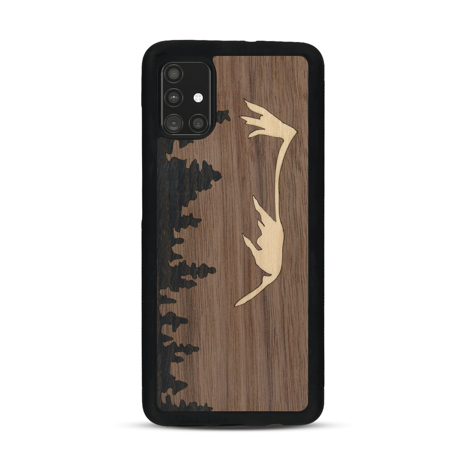 Coque de protection en bois véritable fabriquée en France pour  sur le thème de la nature et de la montagne qui allie du chêne fumé, du noyer et du bambou représentant le mont mézenc