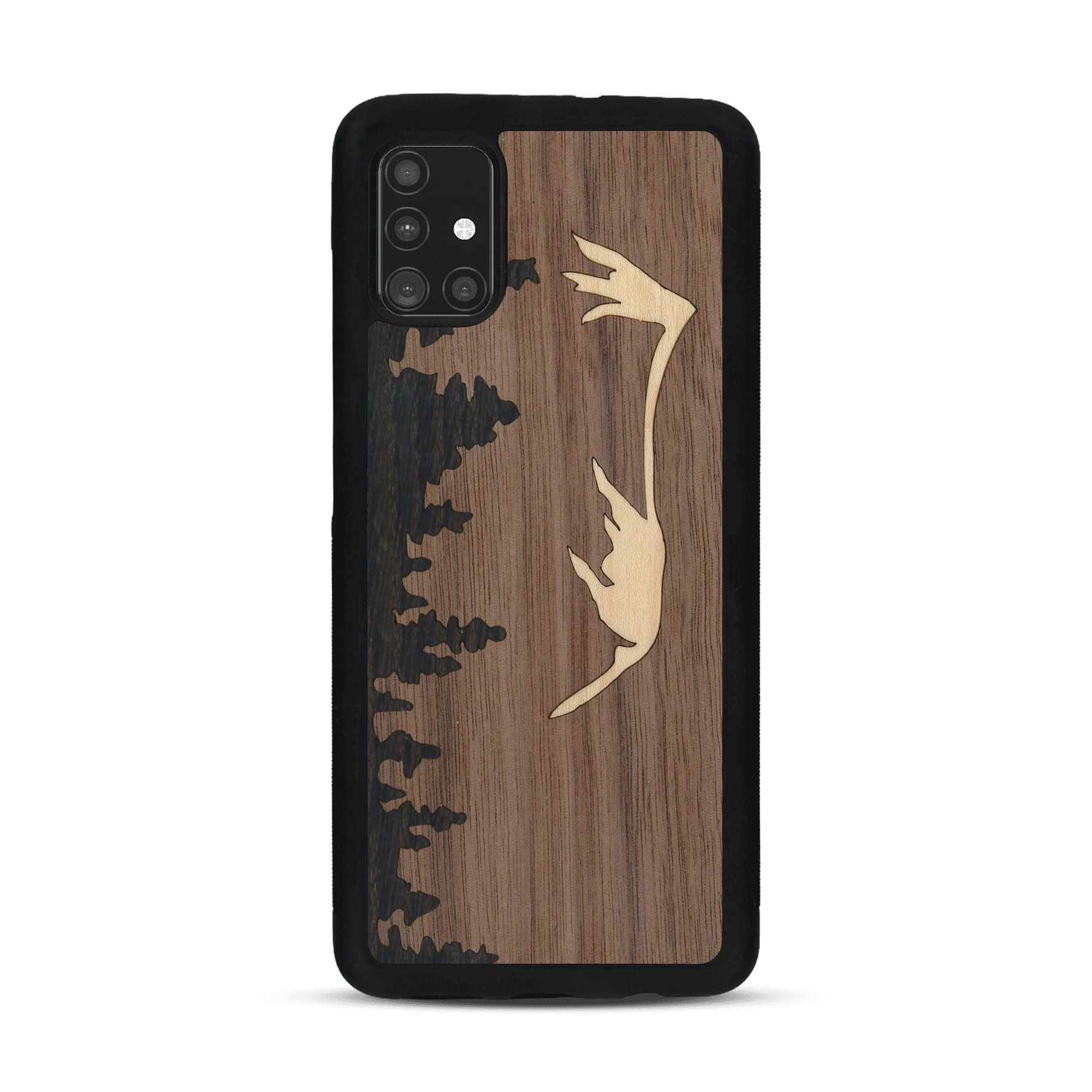 Coque de protection en bois véritable fabriquée en France pour  sur le thème de la nature et de la montagne qui allie du chêne fumé, du noyer et du bambou représentant le mont mézenc