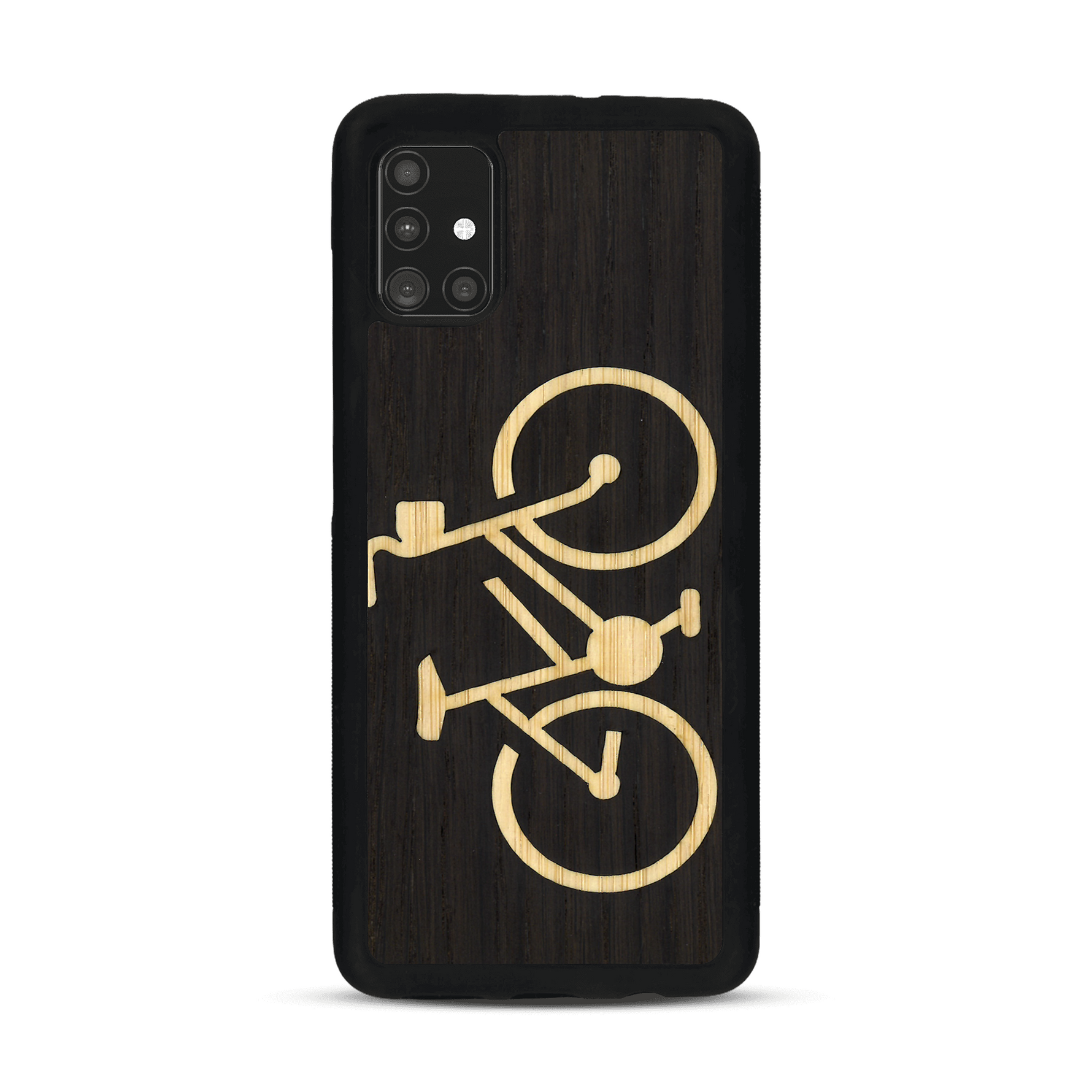 Coque de protection en bois véritable fabriquée en France pour  sur le theme du vélo et de l'outdoor qui allie du bambou et du chêne fumé représentant un vélo