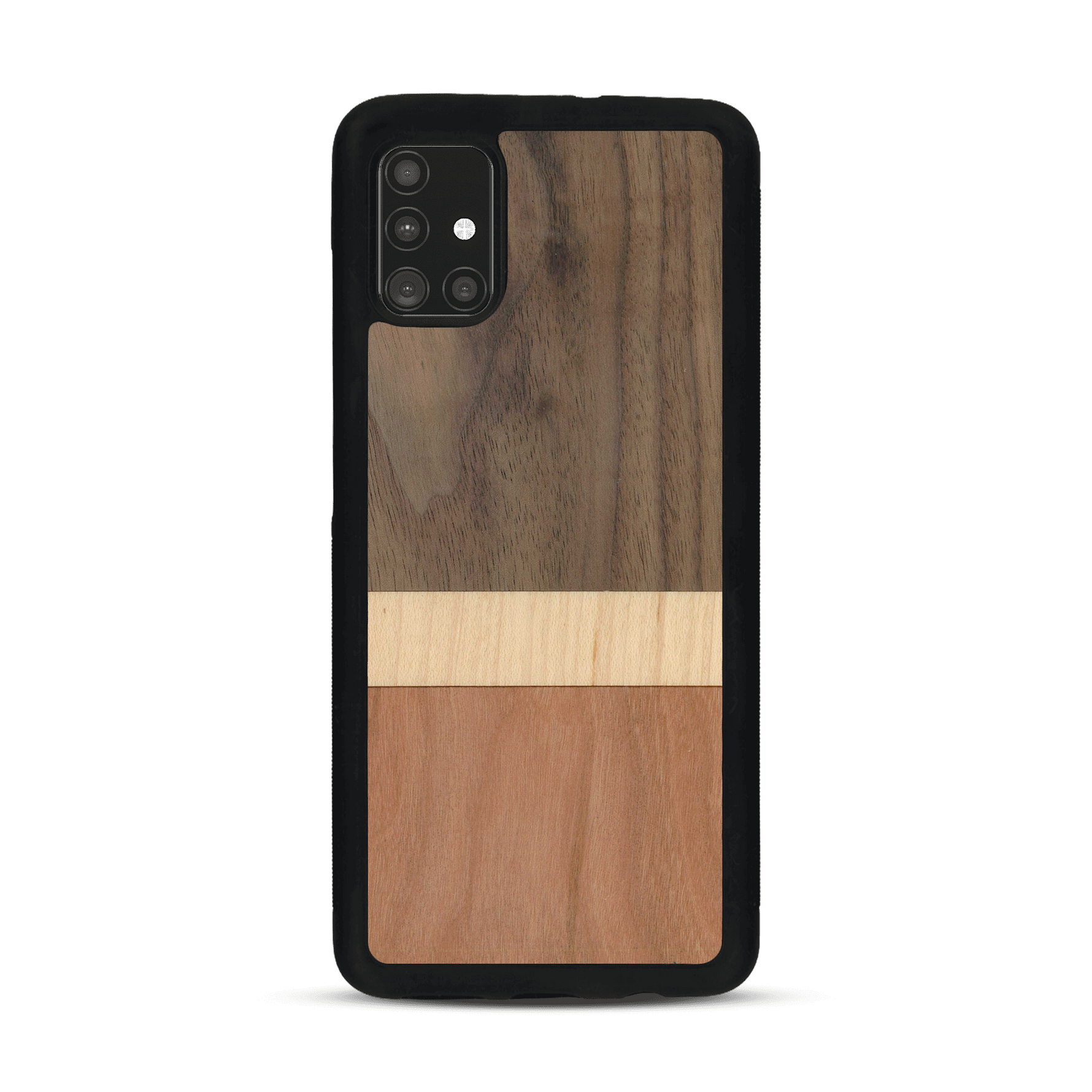 Coque de protection en bois véritable fabriquée en France pour  alliant des bandes horizontales de bambou, merisier et noyer