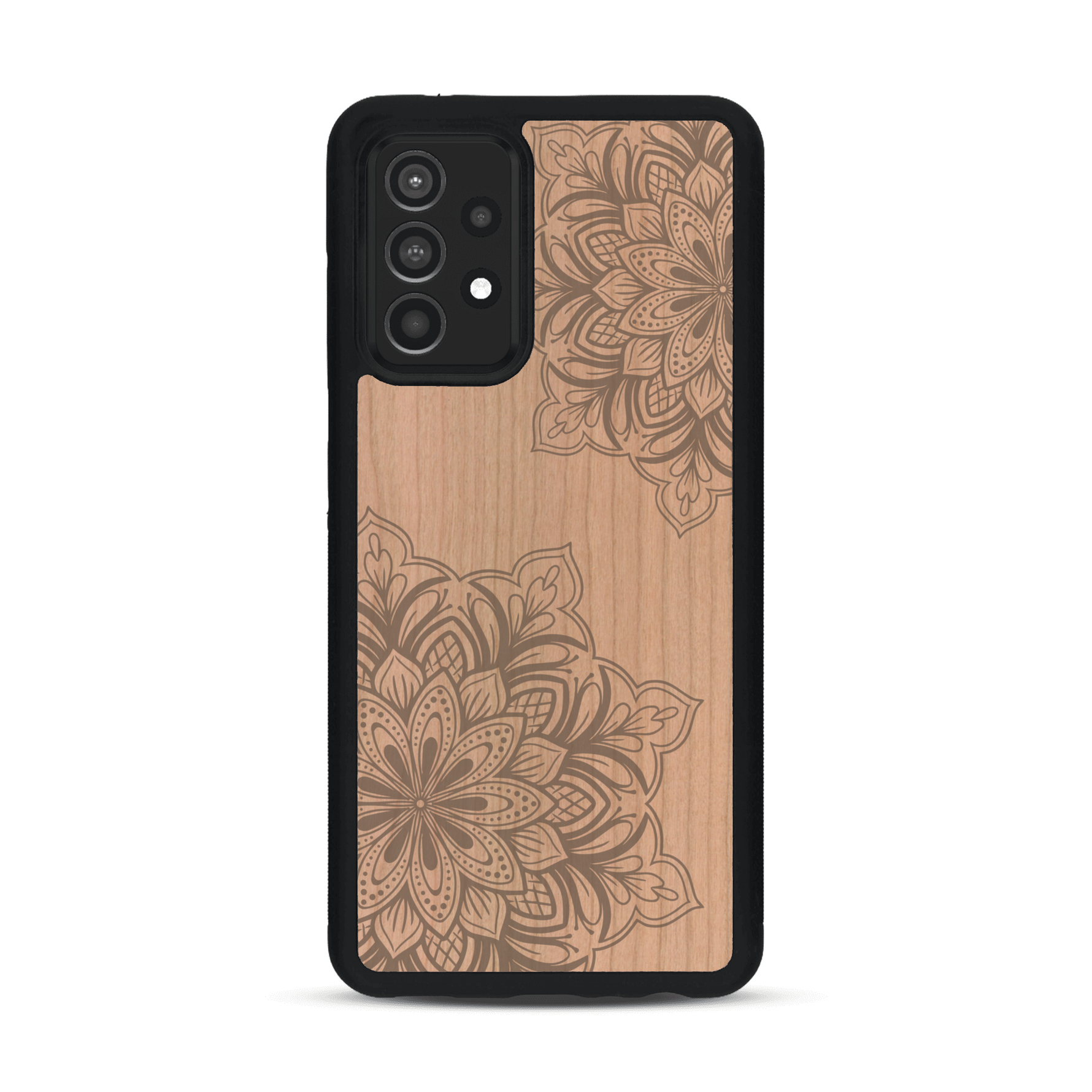 Coque de protection en bois véritable fabriquée en France pour  sur le thème de la bohème et du tatouage au henné avec une gravure représentant un mandala