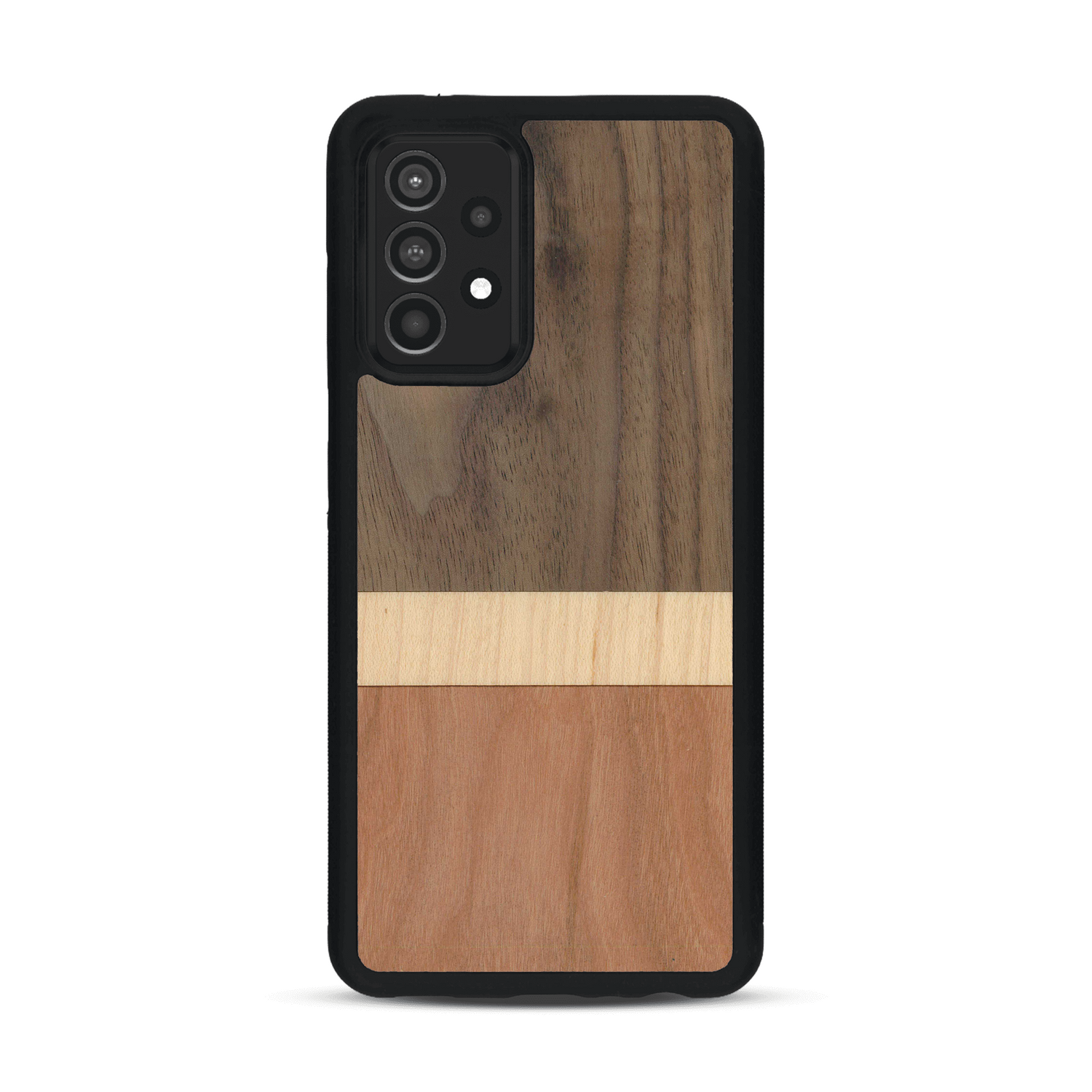 Coque de protection en bois véritable fabriquée en France pour  alliant des bandes horizontales de bambou, merisier et noyer