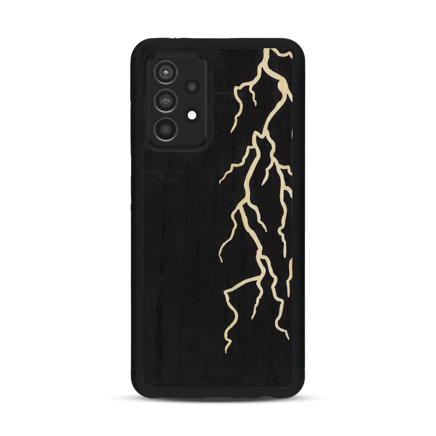 Coque de protection en bois véritable fabriquée en France pour  alliant plusieurs essences de bois pour représenter un éclair divin