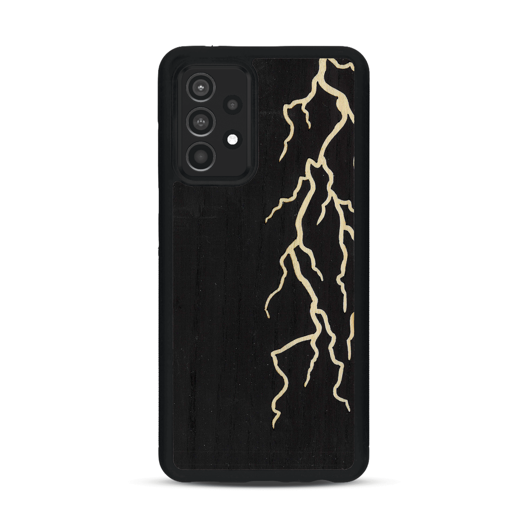 Coque de protection en bois véritable fabriquée en France pour  alliant plusieurs essences de bois pour représenter un éclair divin