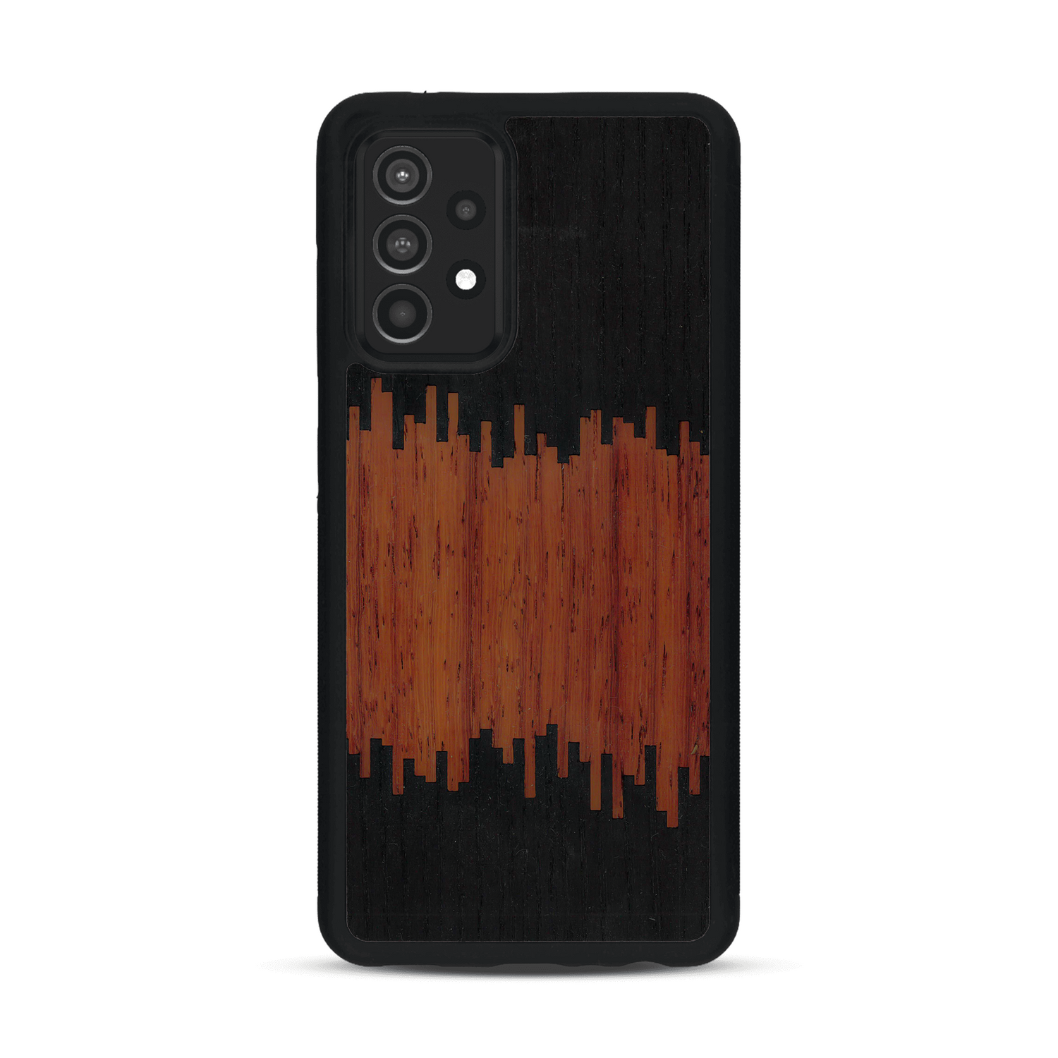 Coque de protection en bois véritable fabriquée en France pour  alliant plusieurs essences de bois pour représenter du magma en fusion