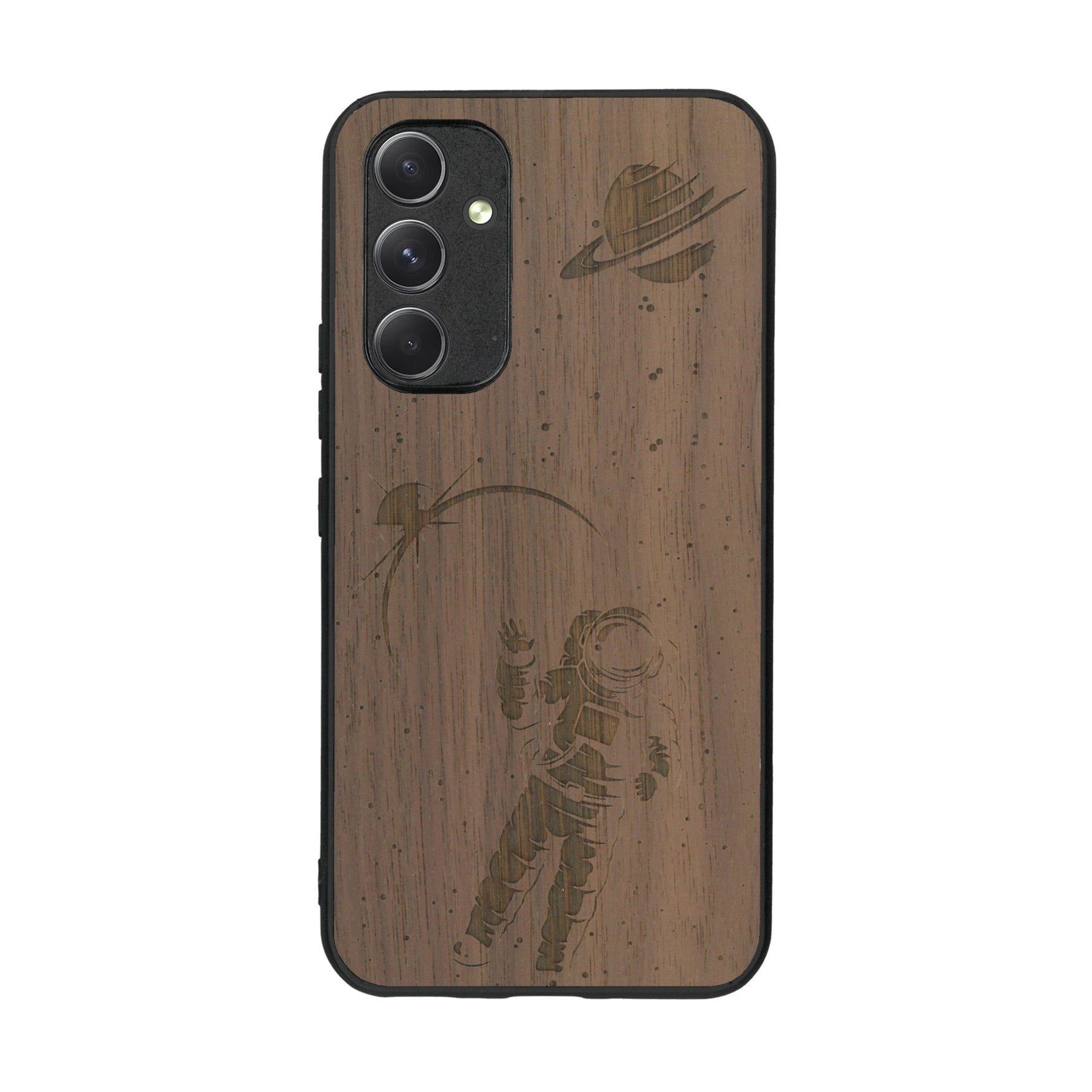 Coque de protection en bois véritable fabriquée en France pour Samsung A54 5G sur le thème des astronautes