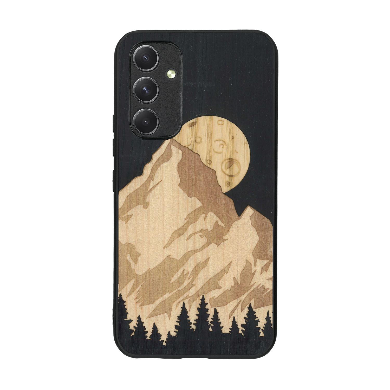 Coque de protection en bois véritable fabriquée en France pour  alliant plusieurs essences de bois pour représenter le mont Everest