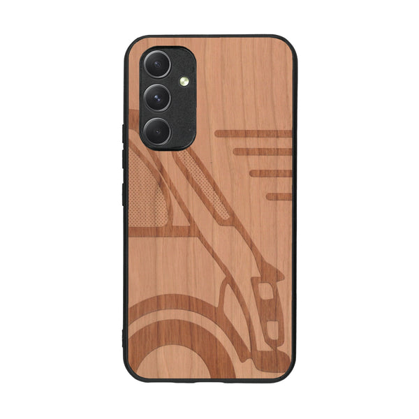 Coque de protection en bois véritable fabriquée en France pour Samsung A54 5G sur le thème de l'automobile avec une authentique Mini Cooper