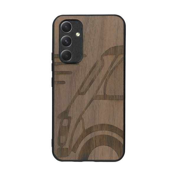 Coque de protection en bois véritable fabriquée en France pour Samsung A54 5G sur le thème de l'automobile avec une authentique Mini Cooper