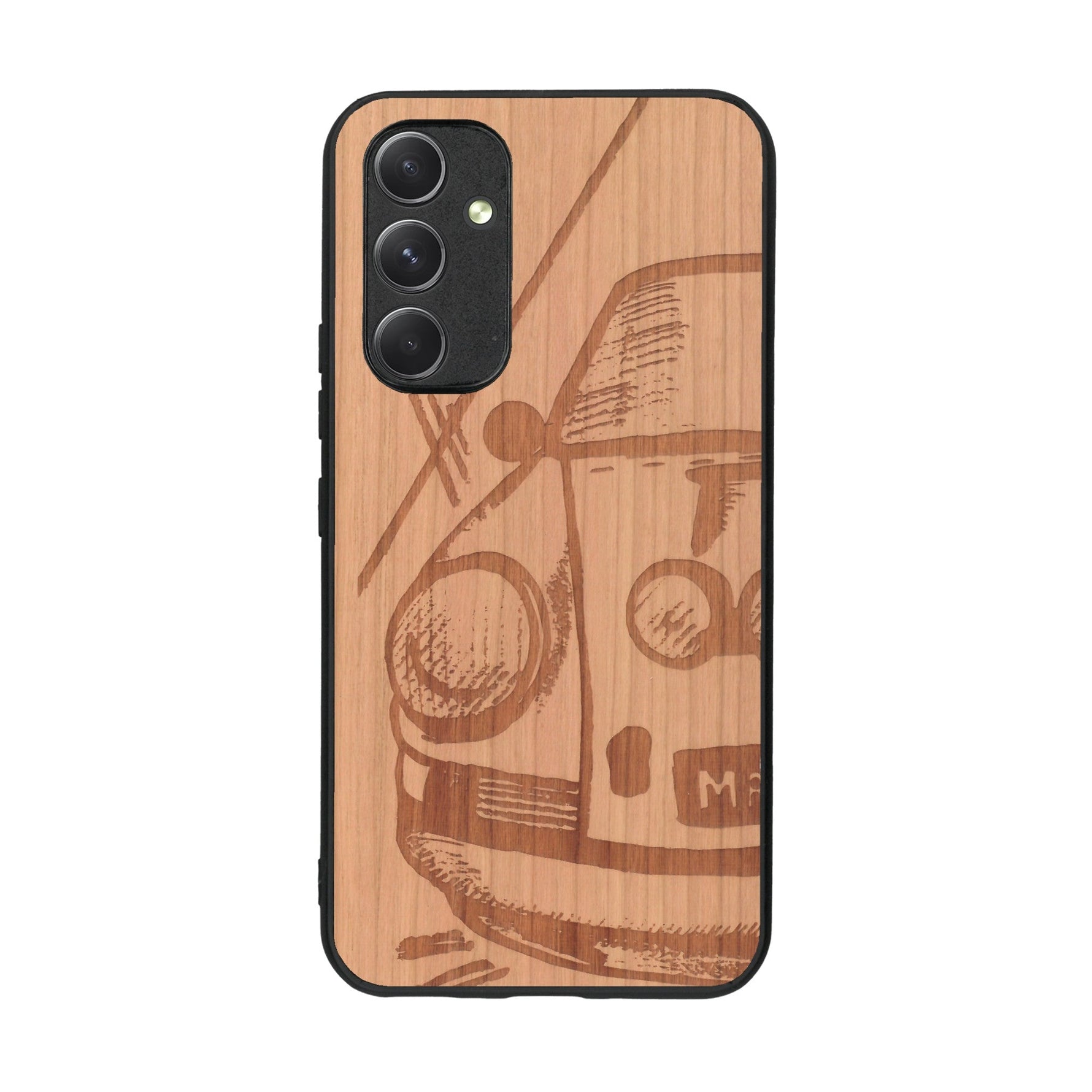 Coque de protection en bois véritable fabriquée en France pour Samsung A54 5G sur le thème de l'automobile avec une authentique Porsche