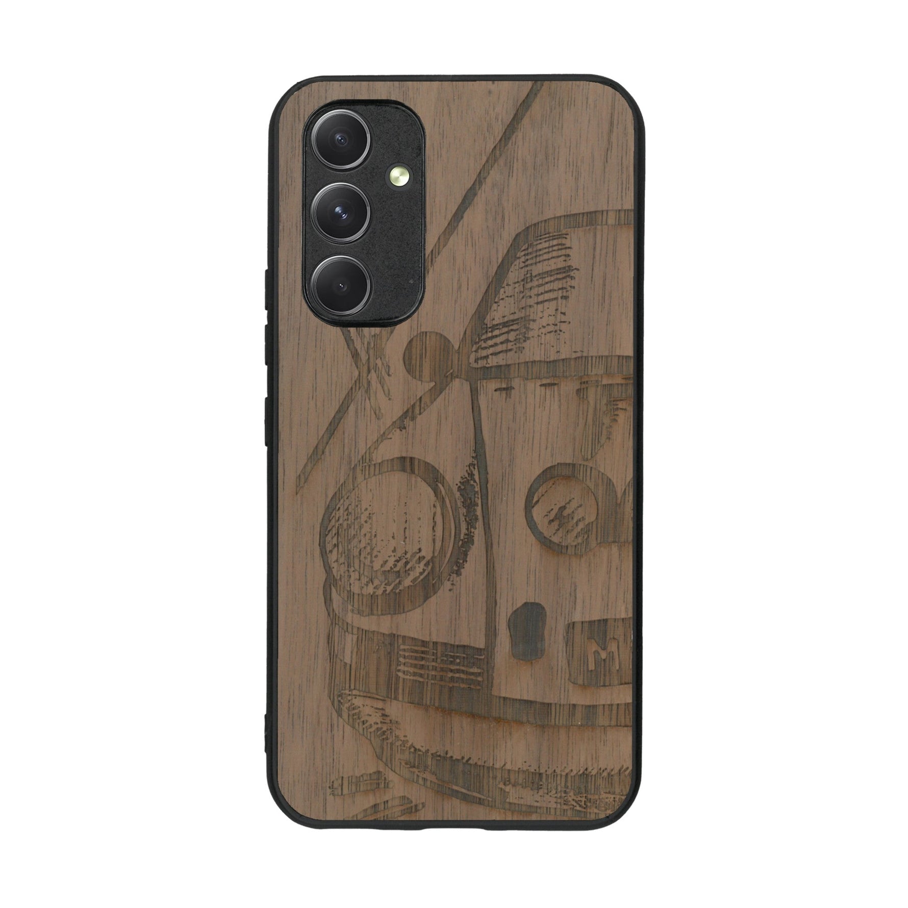Coque de protection en bois véritable fabriquée en France pour Samsung A54 5G sur le thème de l'automobile avec une authentique Porsche