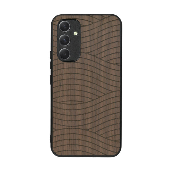 Coque de protection en bois véritable fabriquée en France pour Samsung A54 5G avec un motif moderne et minimaliste sur le thème waves et wavy représentant les vagues de l'océan