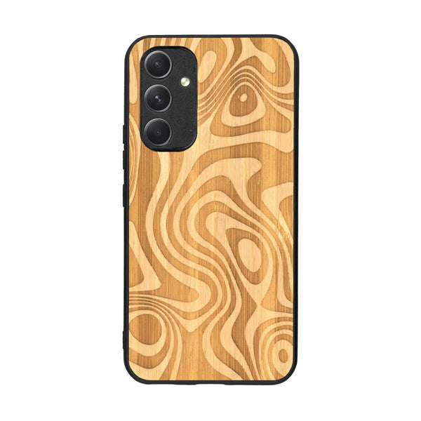 Coque de protection en bois véritable fabriquée en France pour Samsung A54 5G avec un motif abstrait représentant les mouvements de l'eau