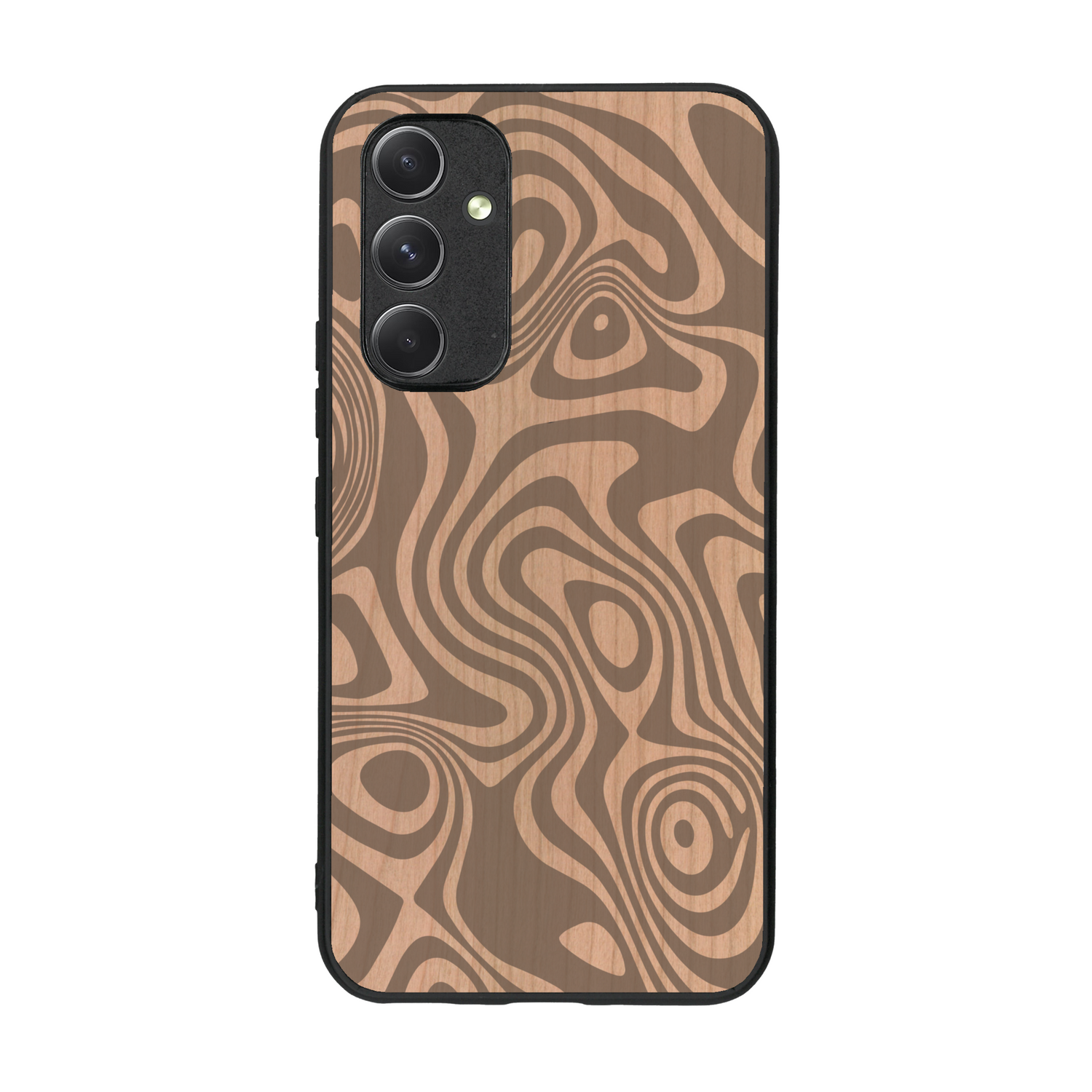 Coque de protection en bois véritable fabriquée en France pour  avec un motif abstrait représentant les mouvements de l'eau